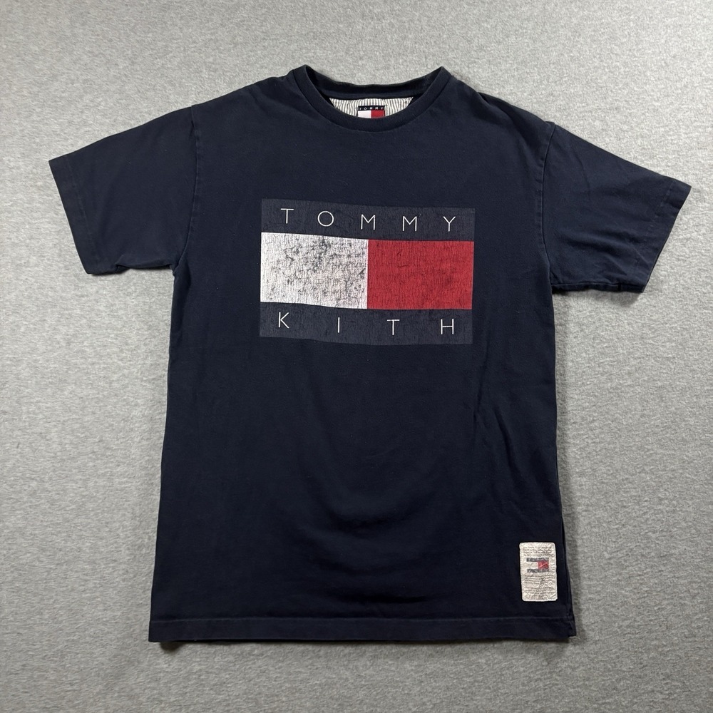 Y2K Kith x Tommy Hilfiger Classic Flag Logo Mens Small Navy Graphic Tee Preppy